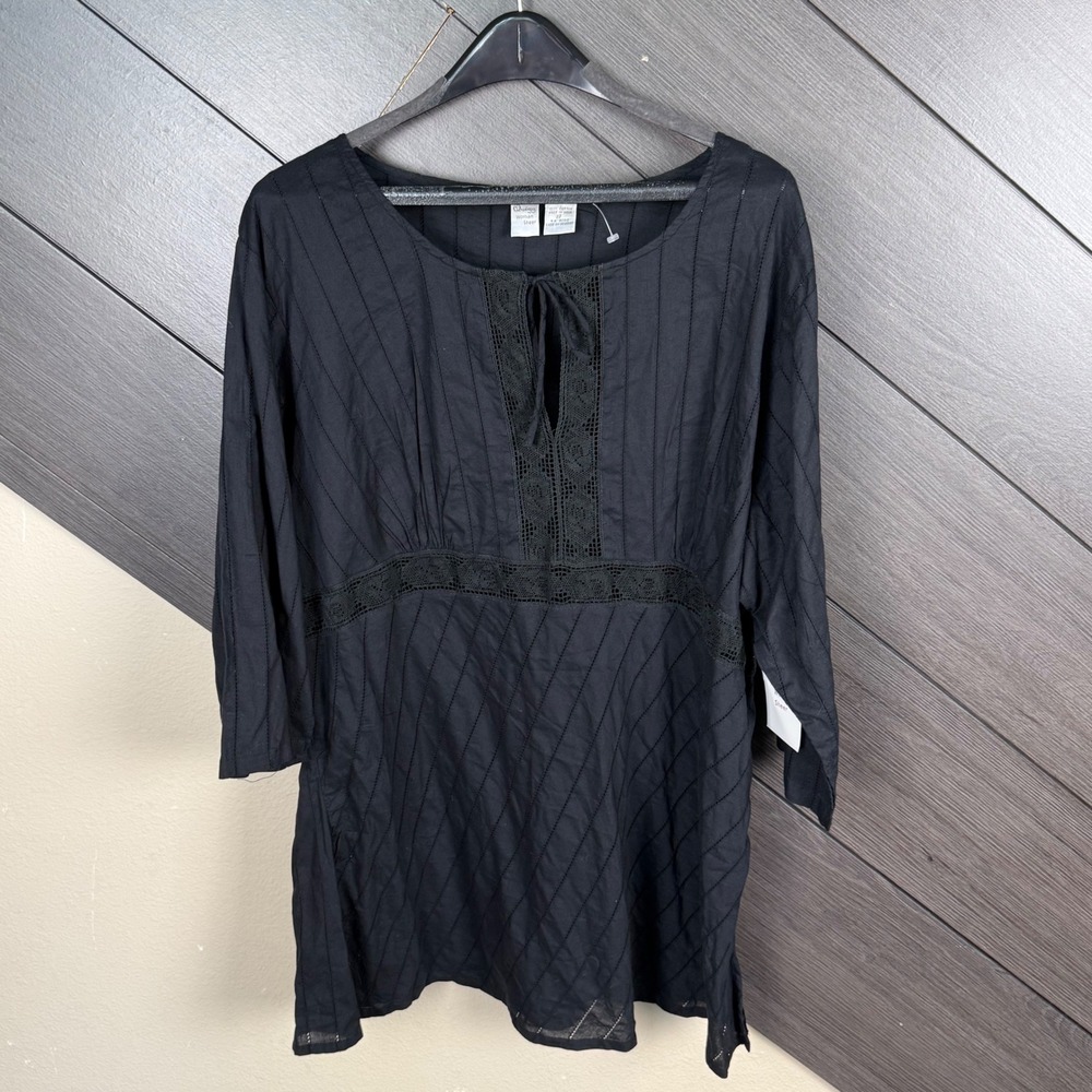 Quizz Women's Size 22 Deadstock Black Tunic Blouse Lace Trim Boho Whimsigoth